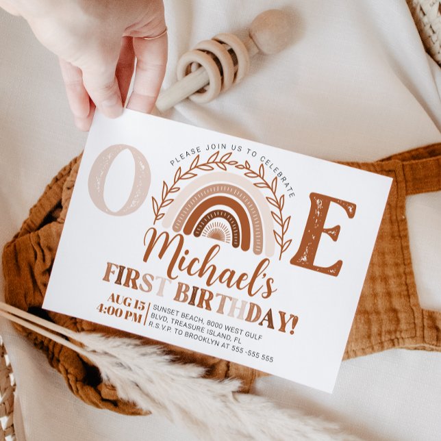 Boho Rainbow Birthday bjudande, Terracotta Tones Inbjudningar (Skapare uppladdad)