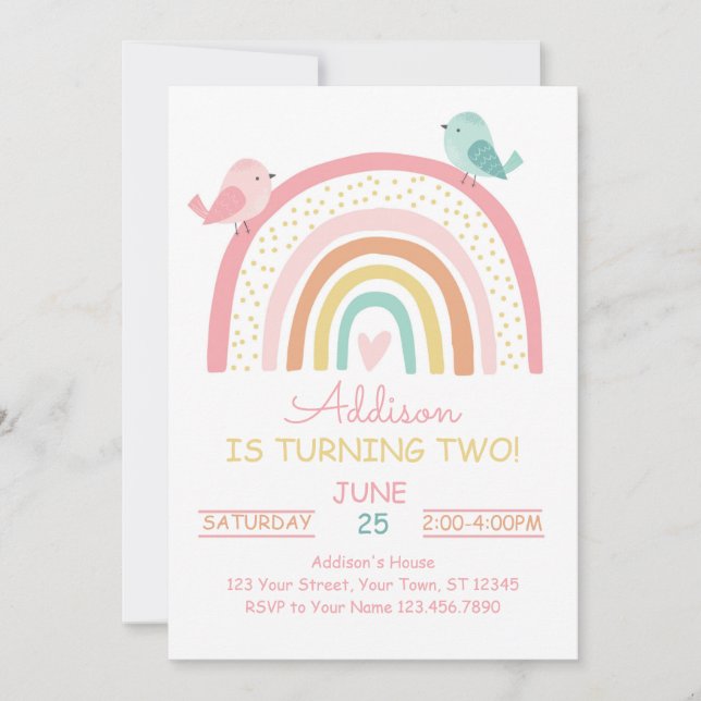 Boho Rainbow Birthday-inbjudan Inbjudningar (Framsida)