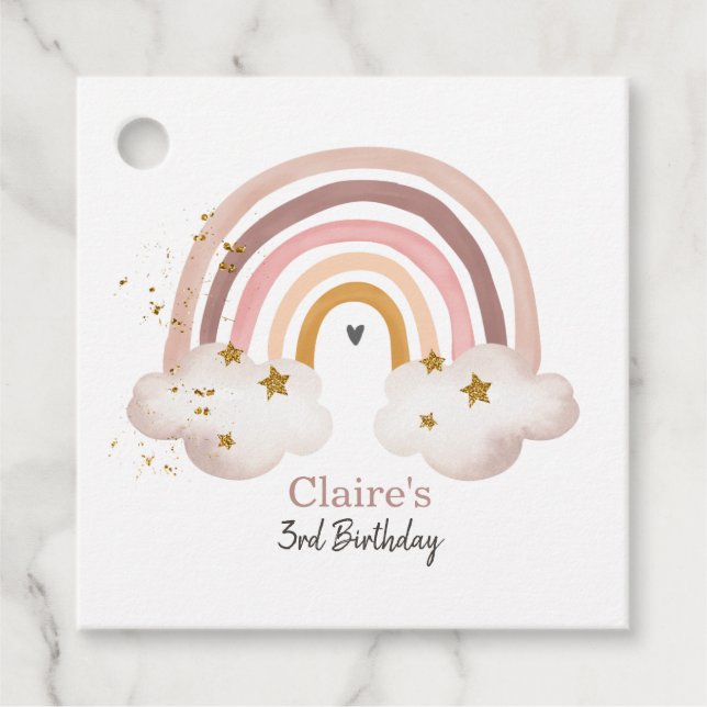 Boho Rainbow Birthday Märkre Pastel Neutralt Moder Gåvor Etiketter (Framsida)