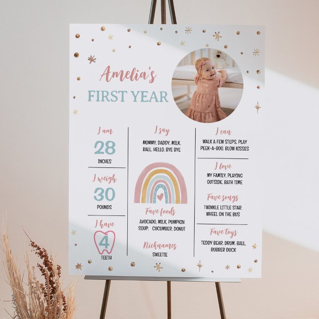 Boho Rainbow Birthday Photo Milestone Poster (Skapare uppladdad)