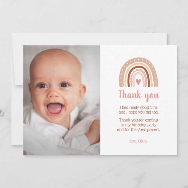 Boho Rainbow Birthday Photo Tack Inbjudan (Framsida)