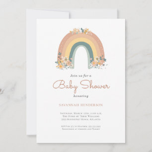 Boho Rainbow Blommigt Baby Shower-inbjudan Inbjudningar