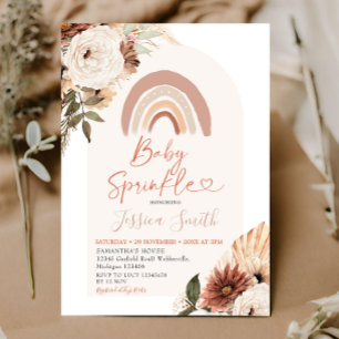 Boho Rainbow Blommigt Baby Sprinkle Baby Shower Inbjudningar