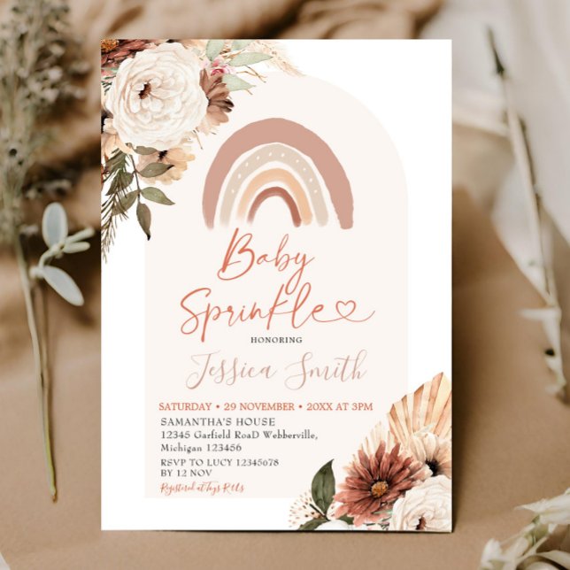 Boho Rainbow Blommigt Baby Sprinkle Baby Shower Inbjudningar (Skapare uppladdad)