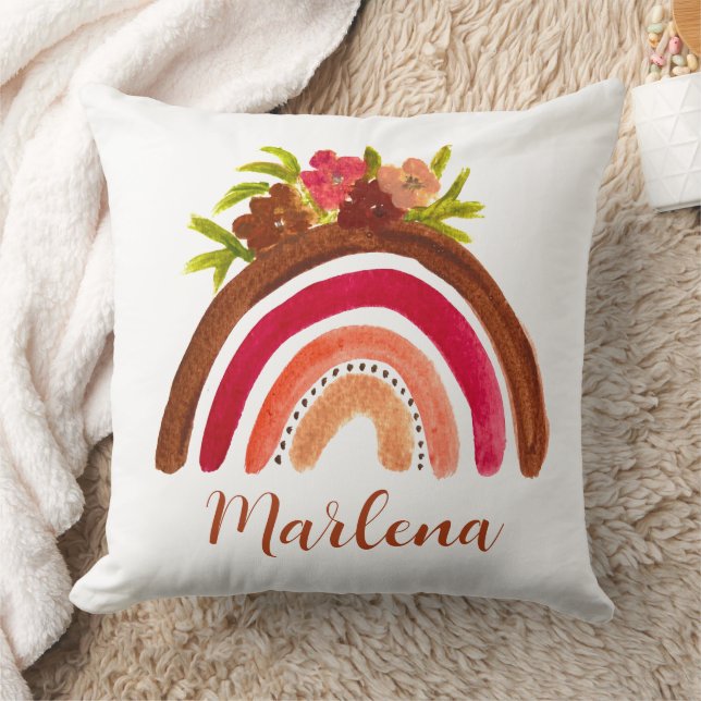 Boho Rainbow Blommigt Bohemian Natural Färg Kudde (Filt)