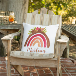 Boho Rainbow Blommigt Bohemian Natural Färg Kudde