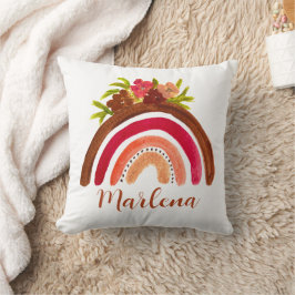 Boho Rainbow Blommigt Bohemian Natural Färg Kudde