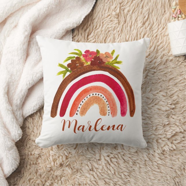 Boho Rainbow Blommigt Bohemian Natural Färg Kudde (Filt)