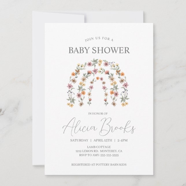 Boho Rainbow Blommigt Girl Baby Shower-inbjudan Inbjudningar (Framsida)