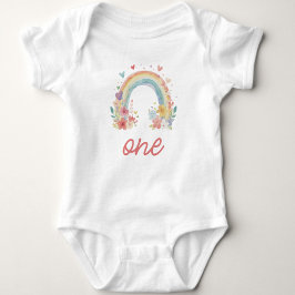 Boho Rainbow Blommigt Pastel ’One’ First Birthday T Shirt