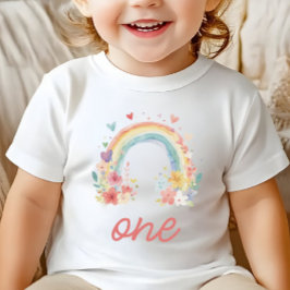 Boho Rainbow Blommigt Pastel ’One’ First Birthday T Shirt