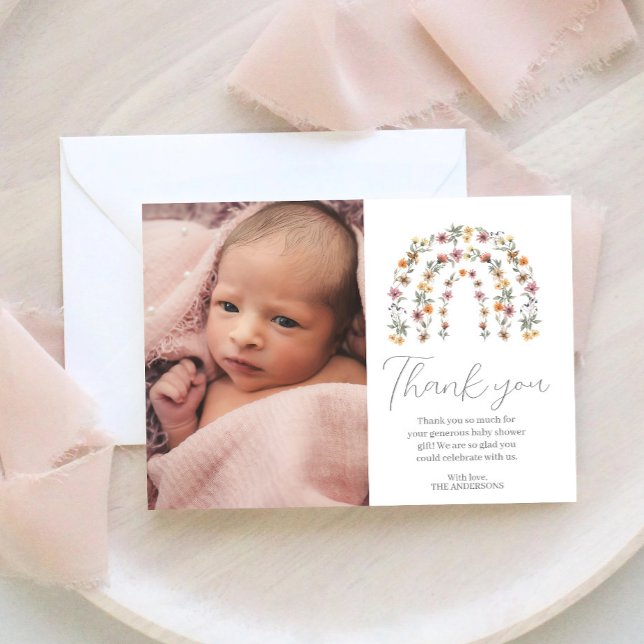 Boho Rainbow Blommigt WildblomGirl Baby Shower Tack Kort (Skapare uppladdad)