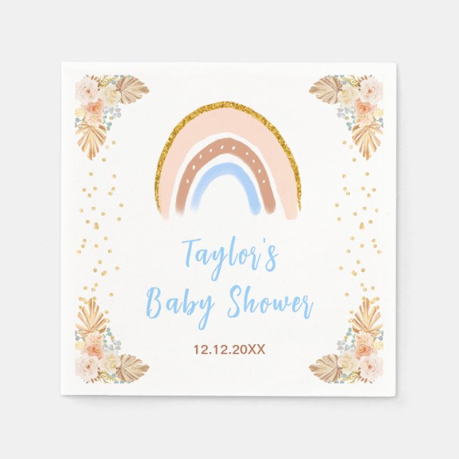 Boho Rainbow Blue Baby Shower Pappersservett (Framsidan)