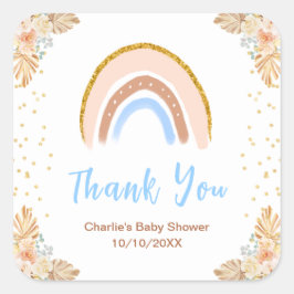 Boho Rainbow Blue Baby Shower Tack Fyrkantigt Klistermärke