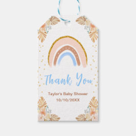 Boho Rainbow Blue Baby Shower Tack Presentetikett