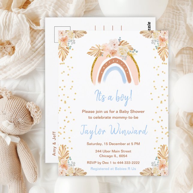 Boho Rainbow Blue Baby Shower Vykort (Skapare uppladdad)