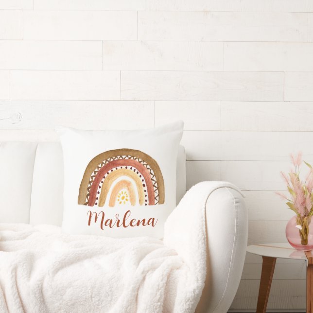 Boho Rainbow Bohemian Earthy Tones Neutralt Sol Kudde (Soffa)