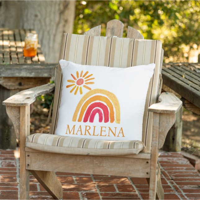 Boho Rainbow Bohemian Orange Sol Baby Nursery Cute Kudde (Stol)