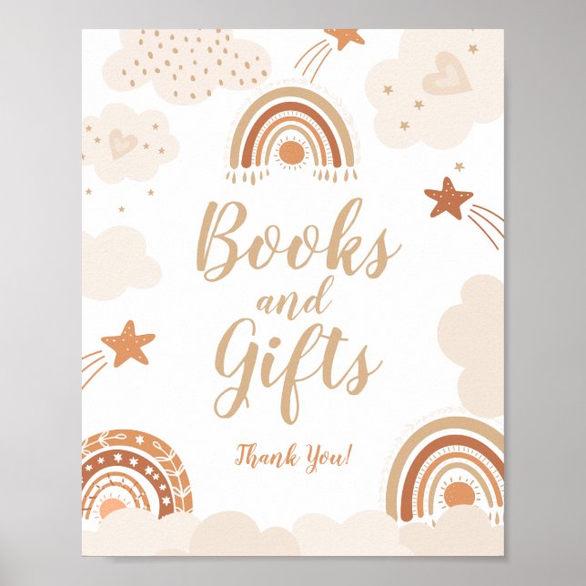 Boho Rainbow Bokar och Gifts Sign Poster (Framsidan)