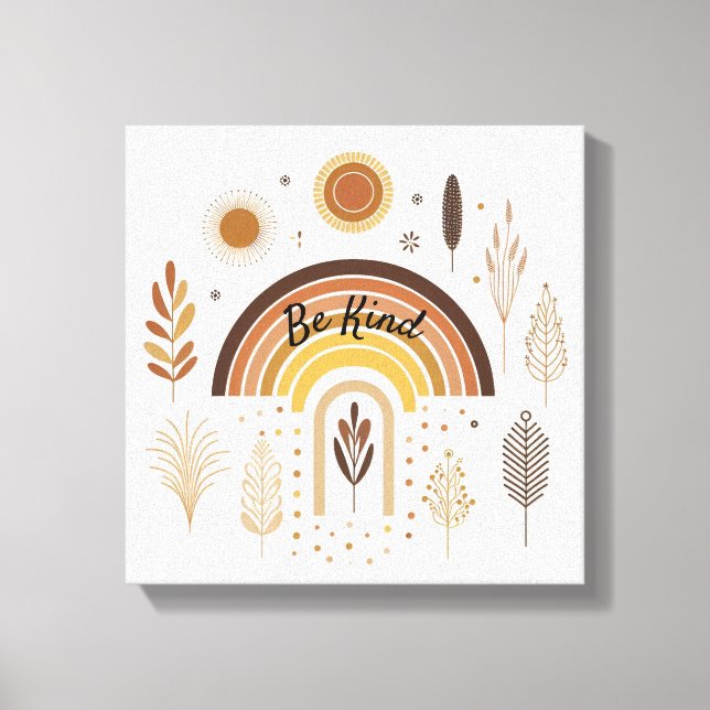 Boho Rainbow Botanicals Var snäll Canvastryck (Framsida)