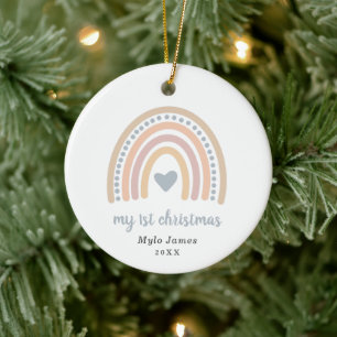 Boho Rainbow Boy Baby Photo Min första jul Julgransprydnad Keramik
