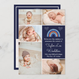 Boho Rainbow Boy Navy Blue Birth Notice Meddelande