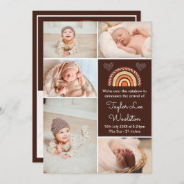 Boho Rainbow Brown Birth Notice cement Meddelande