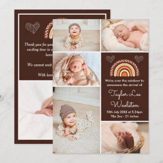 Boho Rainbow Brown Birth Notice cement Meddelande