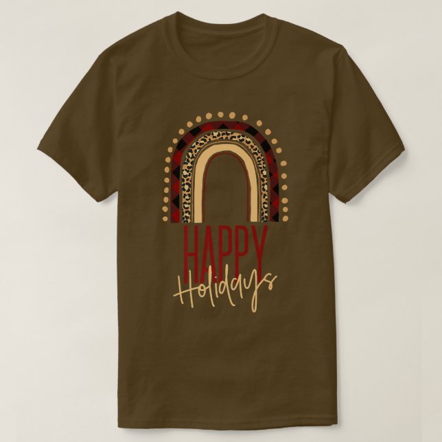 Boho Rainbow Buffalo Plaid Leopard Print Happy Hol T Shirt (Design framsida)