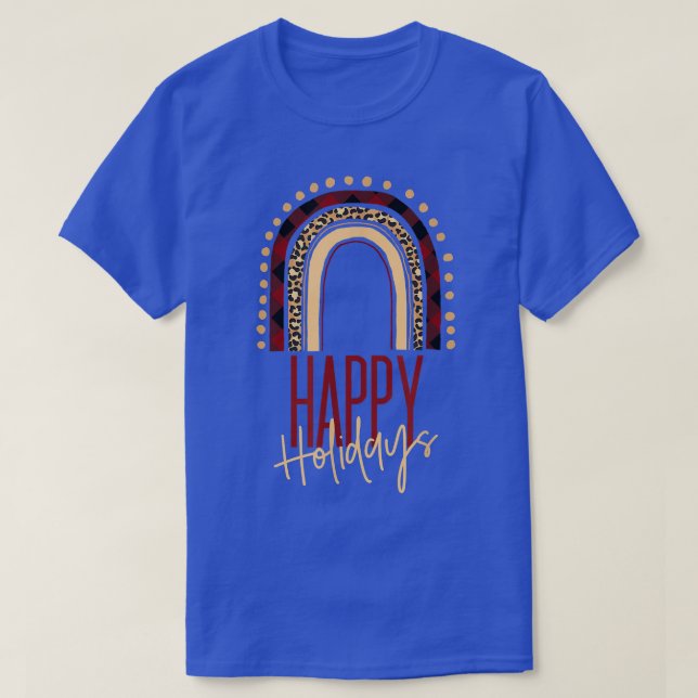 Boho Rainbow Buffalo Play Leopard Print Lycklig Ho T Shirt (Design framsida)