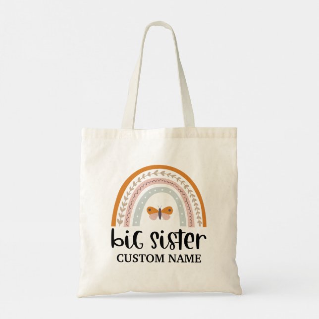 Boho Rainbow & Butterfly Personlig Big Sister Tygkasse (Baksida)