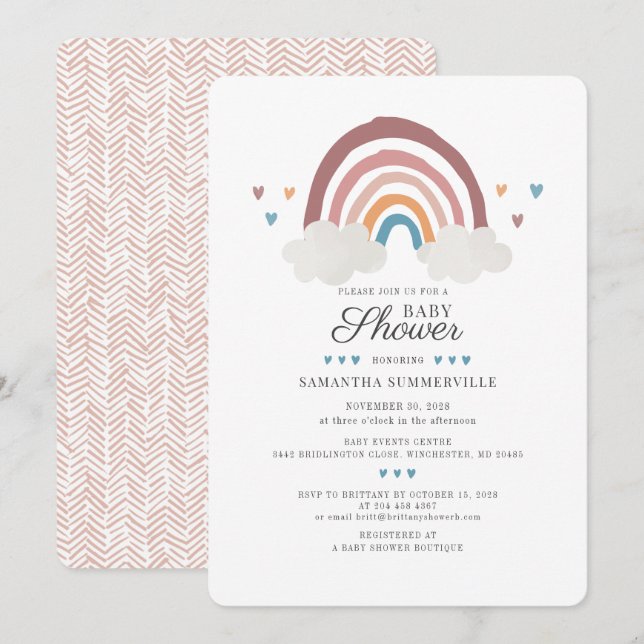 Boho Rainbow Chic Watercolor Baby Shower (Fram/baksida)