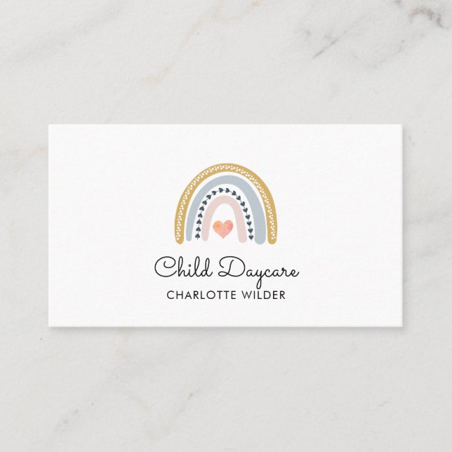 Boho Rainbow Child Daycare Affärskort Visitkort (Framsida)