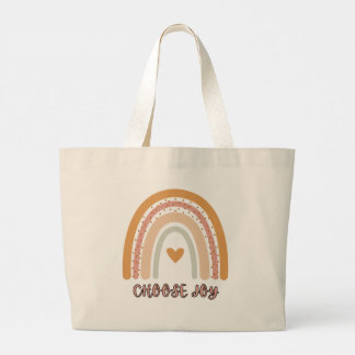 Boho Rainbow “Choose Joy” Jumbo Tote Bag – Minimal Jumbo Tygkasse