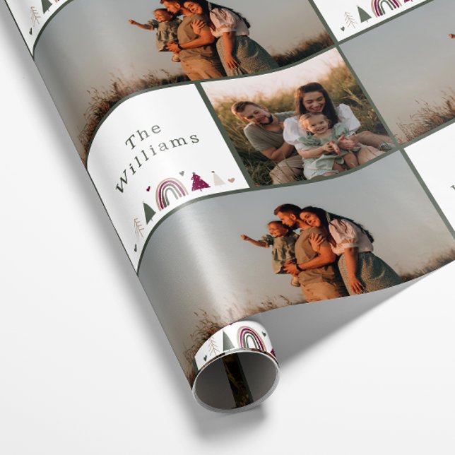 Boho Rainbow Christmas Family Photo Collage Presentpapper (Skapare uppladdad)