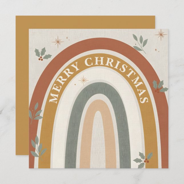 Boho Rainbow Christmas Holiday Greeting Card Julkort (Fram/baksida)