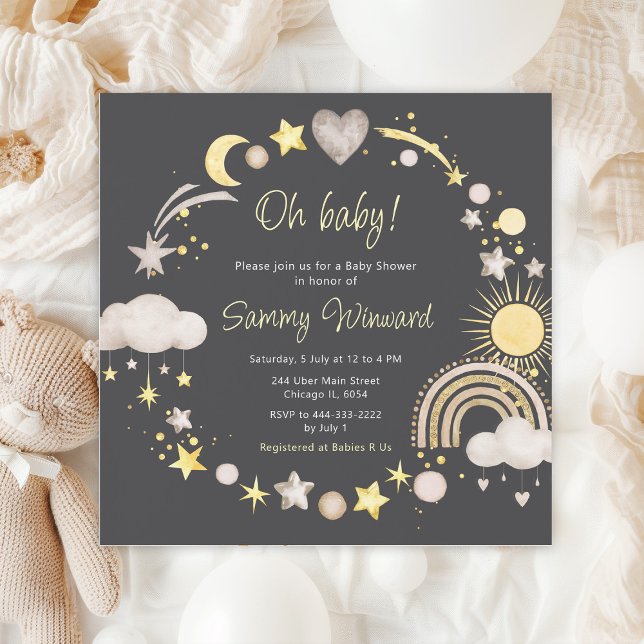 Boho Rainbow Clouds Neutralt Baby Shower Inbjudningar (Skapare uppladdad)
