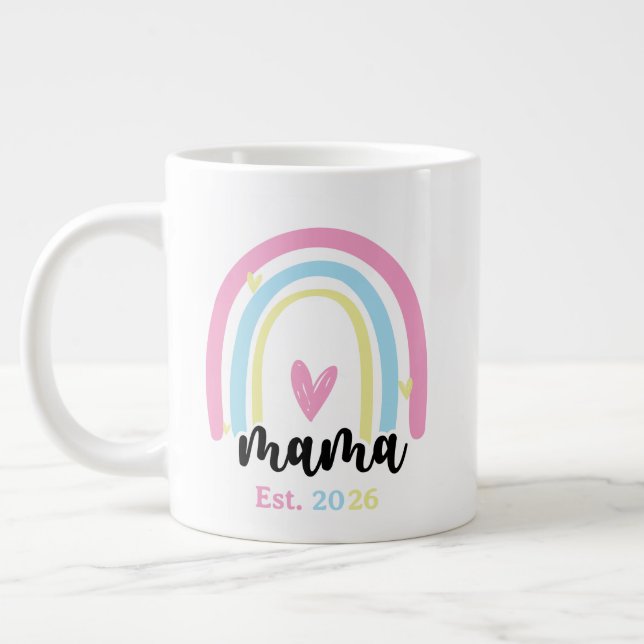 Boho Rainbow Custom Mama Est. Year Keepsake Jumbo Mugg (Vänster)