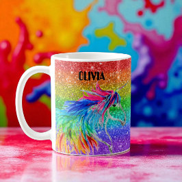 Boho Rainbow Cute Glitter Girls Unicorn Kids Kaffemugg