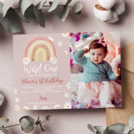 Boho Rainbow Daisy 1:a födelsedagsinbjudan Inbjudningar