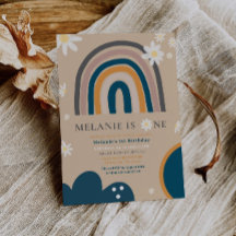 Boho Rainbow Daisy 1:a födelsedagsinbjudan