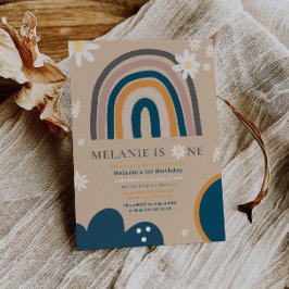 Boho Rainbow Daisy 1:a födelsedagsinbjudan Inbjudningar