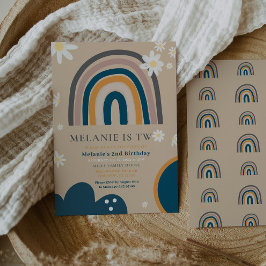 Boho Rainbow Daisy 2:a födelsedagsinbjudan Inbjudningar