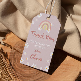 Boho Rainbow Daisy Birthday Tack Märkre Presentetikett