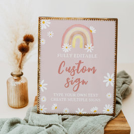 Boho Rainbow Daisy Födelsedagsfest Bord Sign Poster