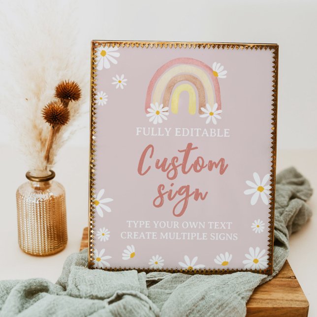 Boho Rainbow Daisy Födelsedagsfest Bord Sign Poster (Skapare uppladdad)