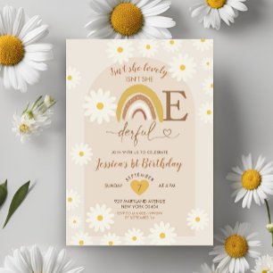 Boho Rainbow Daisy Onederful First Birthday Inbjudningar