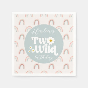 Boho Rainbow Daisy Two Vild Girl's 2nd Birthday Pappersservett