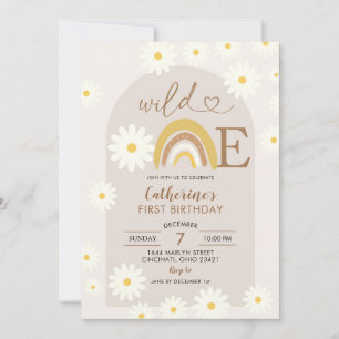 Boho Rainbow Daisy Vild en födelsedagsinbjudan Inbjudningar