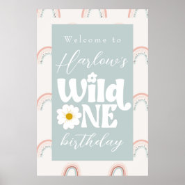 Boho Rainbow Daisy Vild En första födelsedag Välko Poster